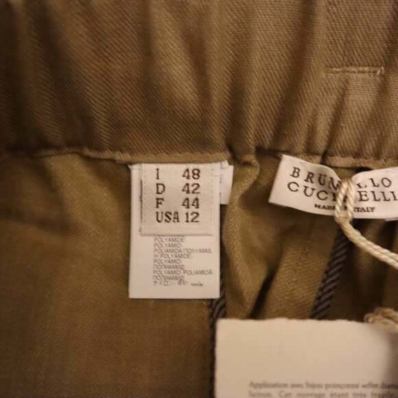 Brunello Cucinelli Linen Pants Tan Elastic Waist Pull On Relaxed Size 12 New Tag - Picture 7 of 8